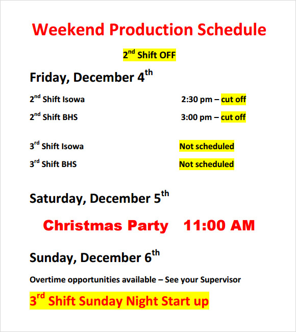 sample production schedule