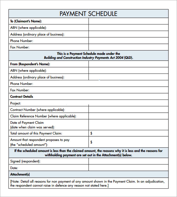 payment schedule template pdf