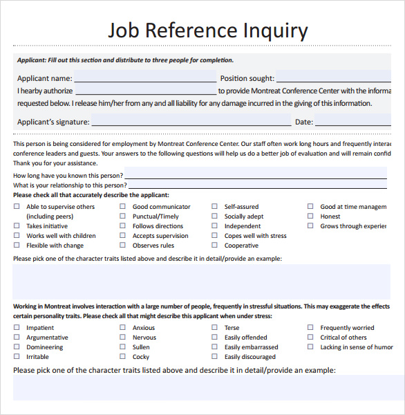 form employer for template reference Job Sample  Reference  Documents Template Download 5  Free