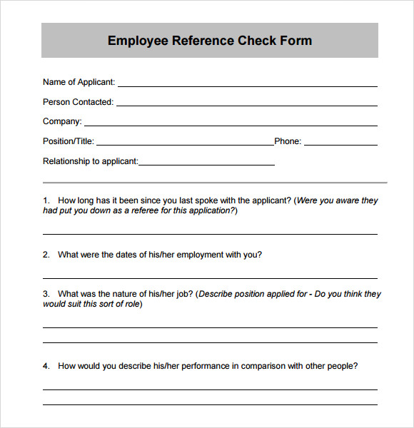 employee reference check form template