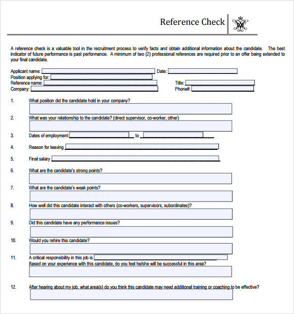 FREE 22 Sample Reference Check Templates In PDF MS Word Excel Google Docs Pages MS