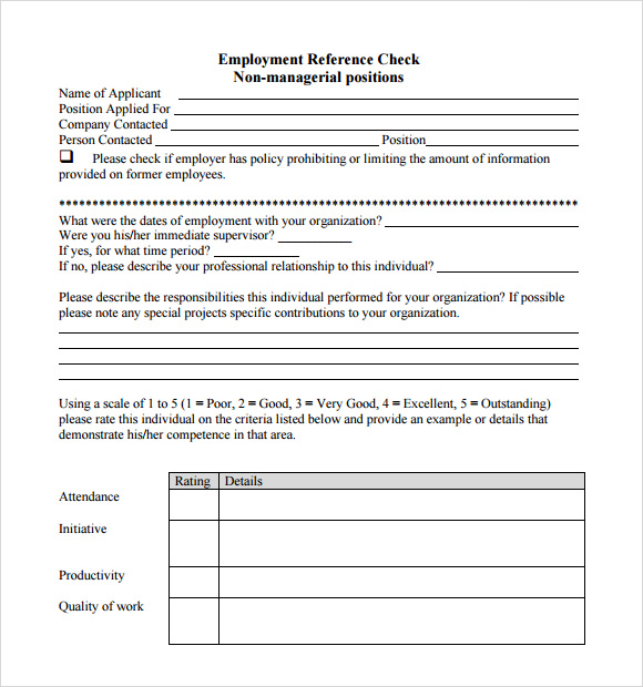 employment reference check template