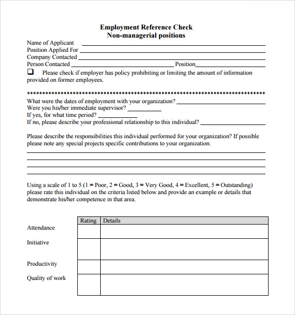 Employment Reference Check Form Template 4710