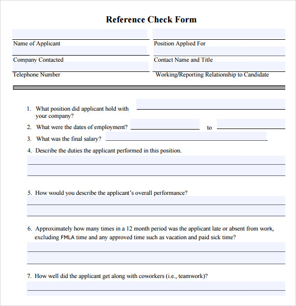 FREE 22+ Sample Reference Check Templates in PDF MS Word Excel