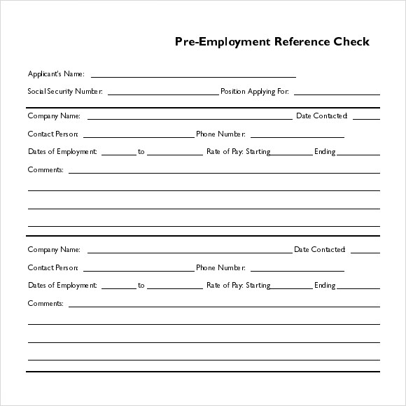 Reference Check Template Word 5475