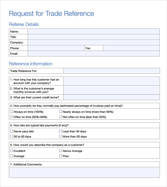 Free Trade Reference Form Template Printable Templates