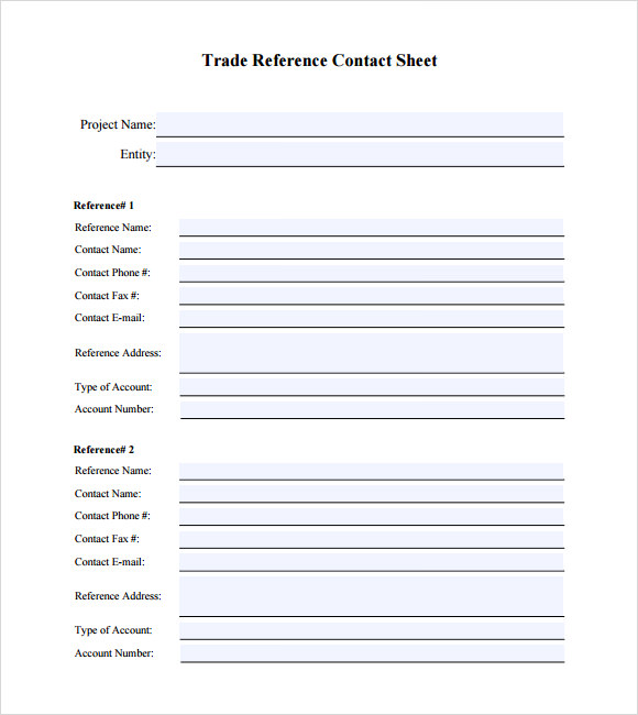 trade reference sheet template