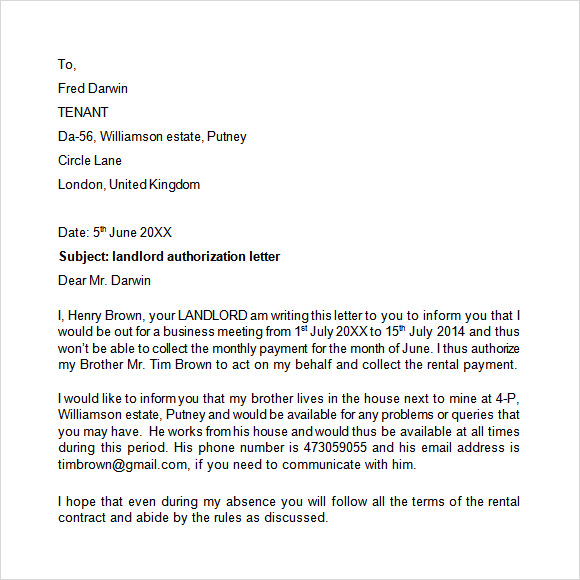 download letter format permission Landlord Letter Free to for Templates 9 Download Reference