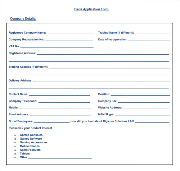 Business Trade Reference Form Printable