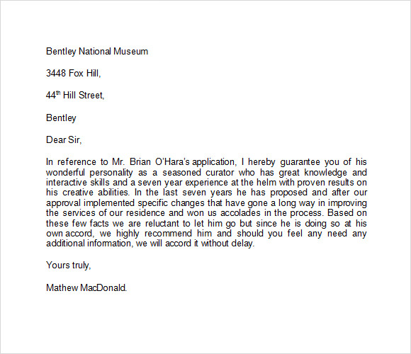 Character Reference Letter In Word Cover Letter