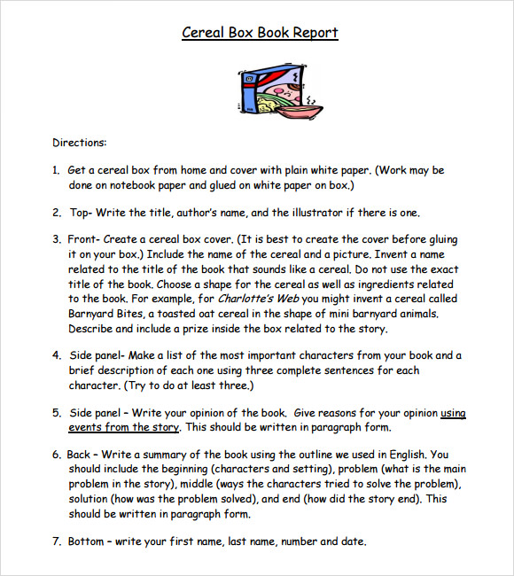 Cereal box book report template pdf