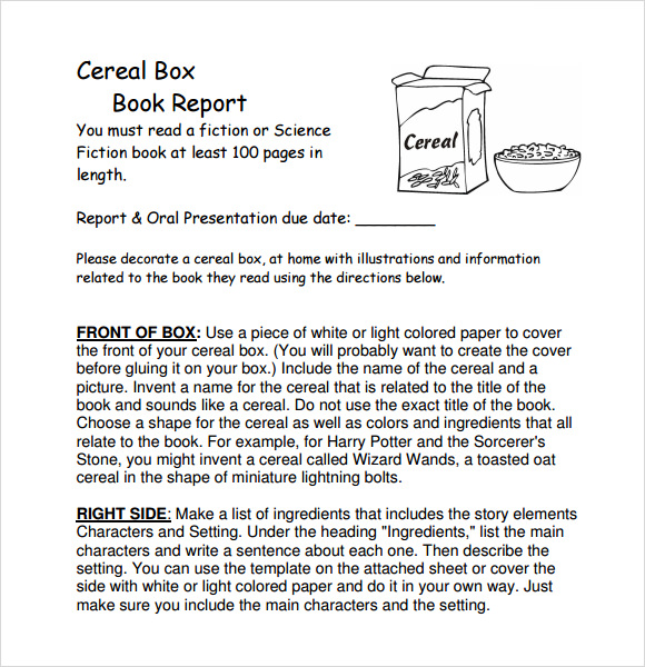 free cereal box book report template