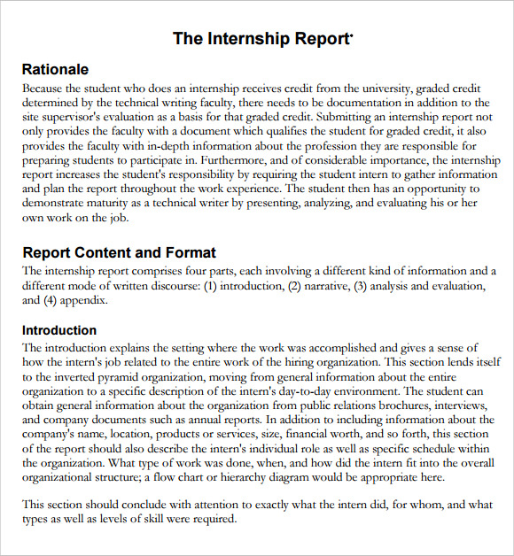 sample internship report template