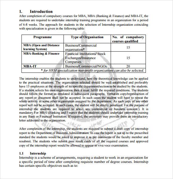 internship report format