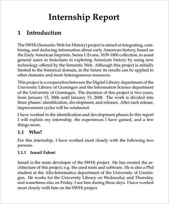 sample internship report format