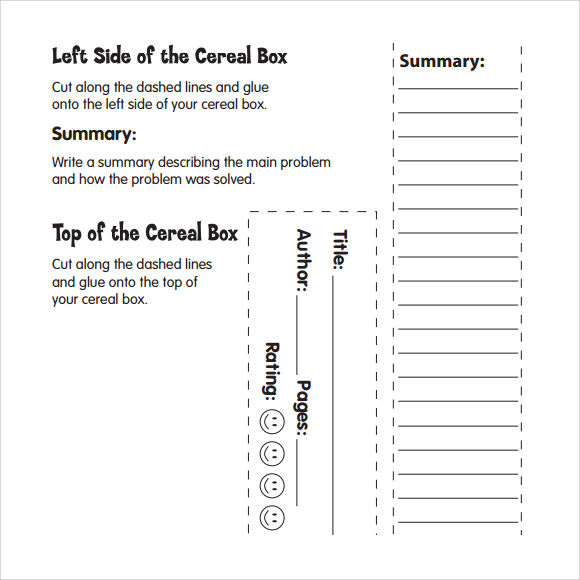 cereal box book report printable template