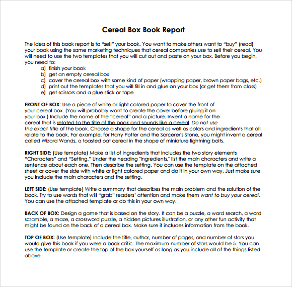 cereal box book report to print