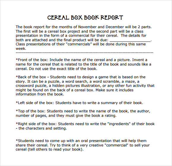 printable cereal box book report pdf