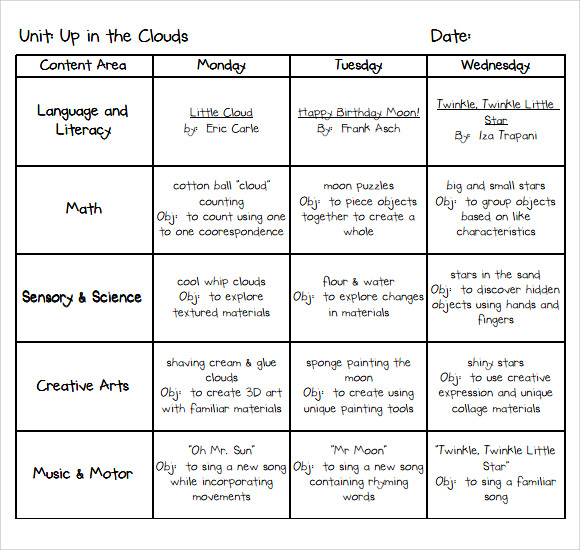 Creative Curriculum Lesson Plan Template