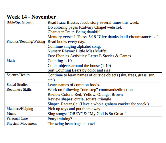 toddler weekly lesson plan template