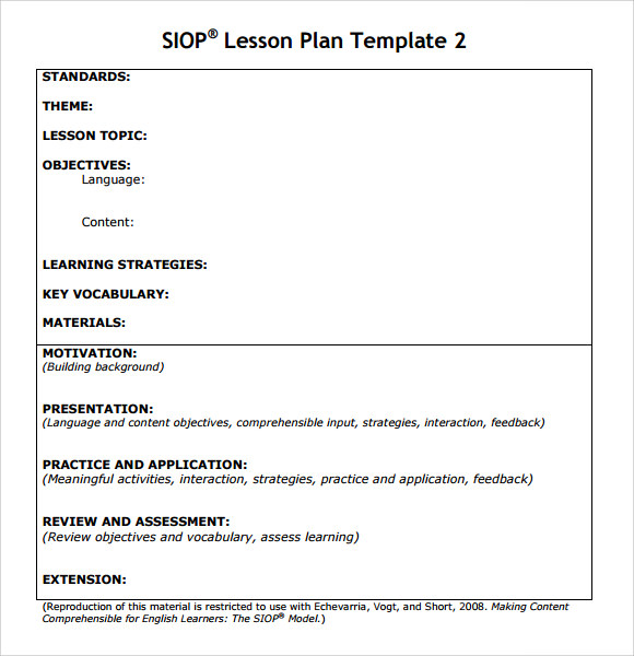 FREE 9 Sample SIOP Lesson Plan Templates In PDF MS Word
