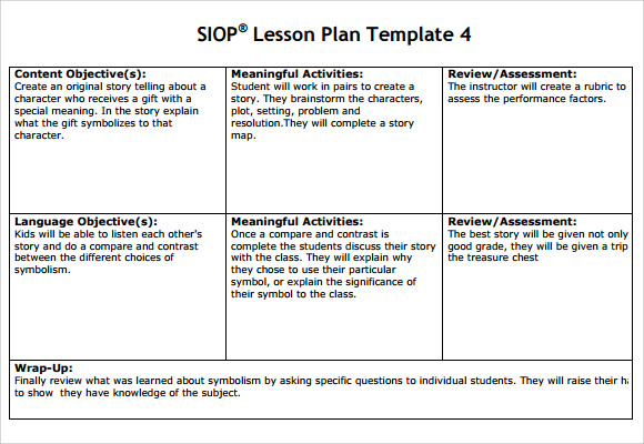 siop lesson plan template 4