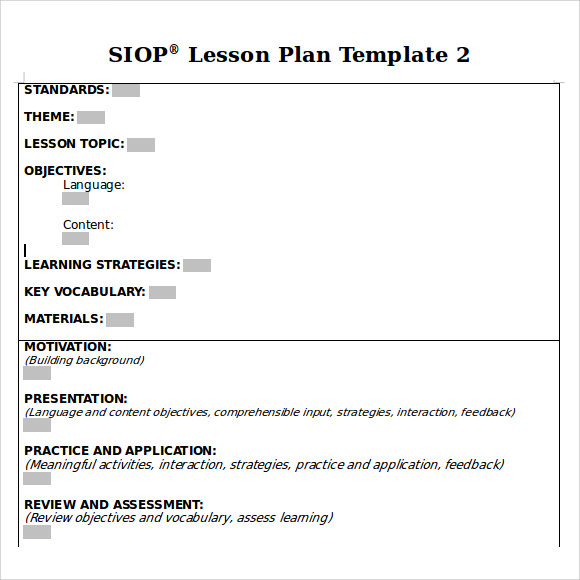 siop lesson plan template 2 