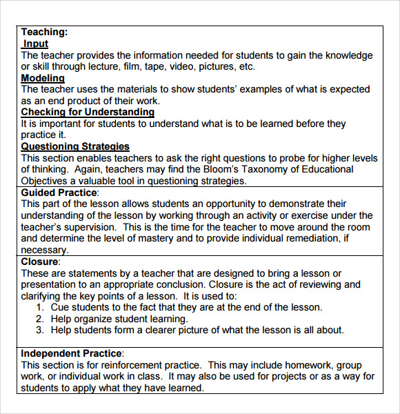 FREE 9+ Sample Madeline Hunter Lesson Plan Templates in PDF MS Word