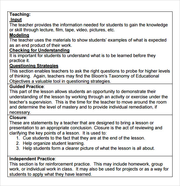 9 madeline hunter lesson plan templates download for free sample