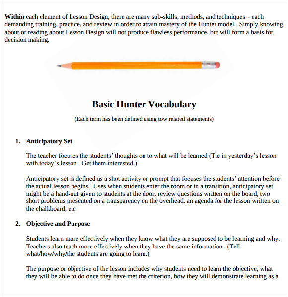 madeline hunter lesson plan template pdf