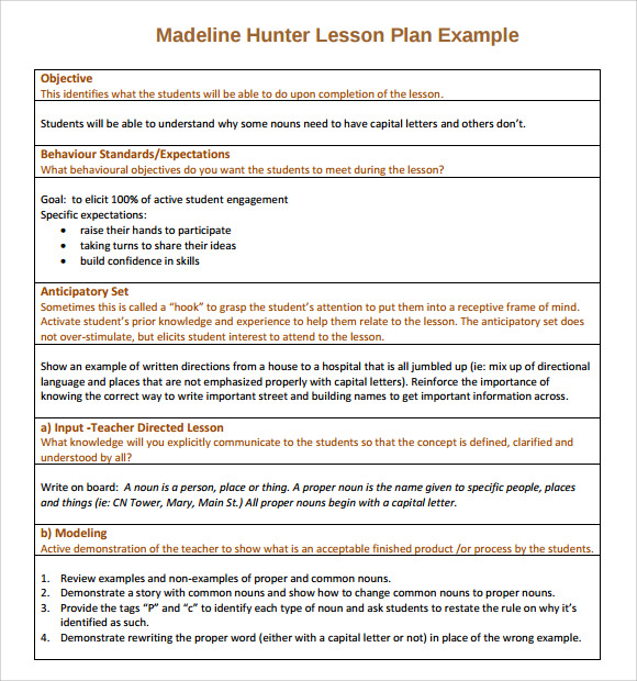 madeline hunter lesson plan examples