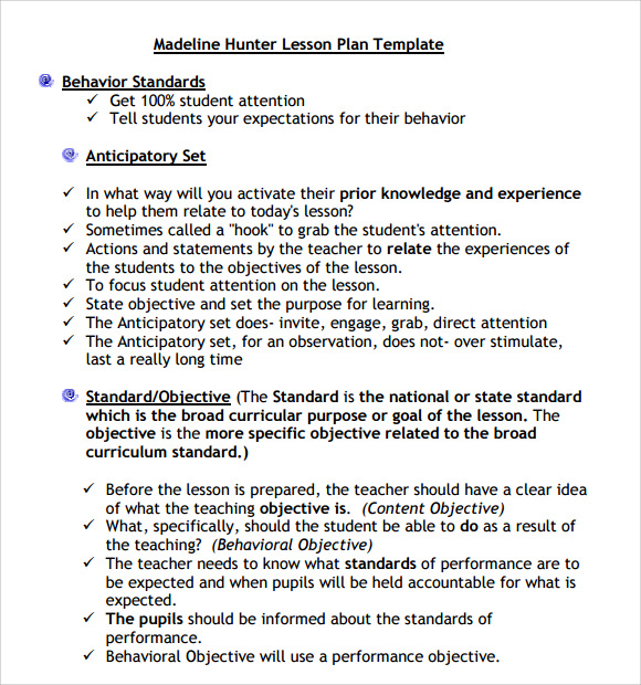 FREE 9+ Sample Madeline Hunter Lesson Plan Templates in PDF MS Word
