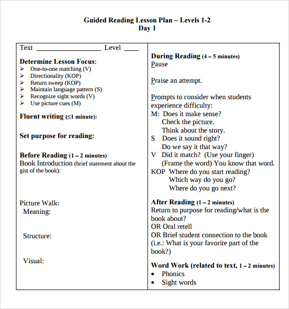 FREE 8 Sample Guided Reading Lesson Plan Templates In PDF