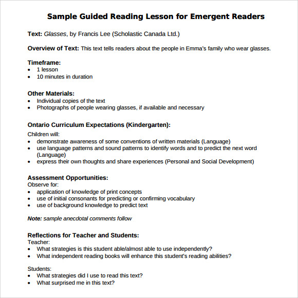 sample guided reading lesson