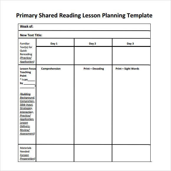 Free Printable Guided Reading Lesson Plan Templates PRINTABLE TEMPLATES