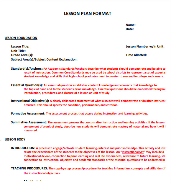 lesson plan format