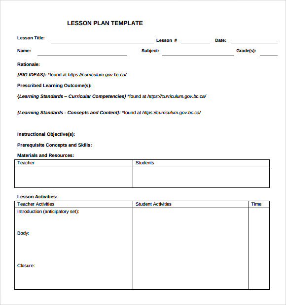 FREE 9+ Sample Teacher Lesson Plan Templates in PDF MS Word Excel