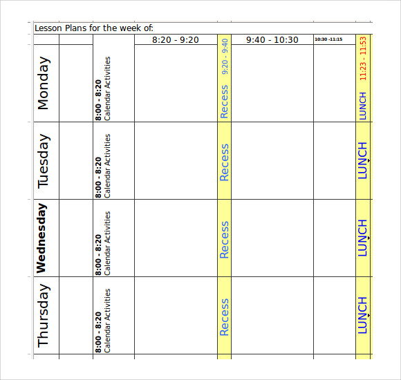 Teacher Lesson Plan Template Excel