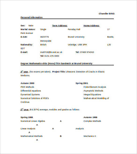 final year student cv word free download