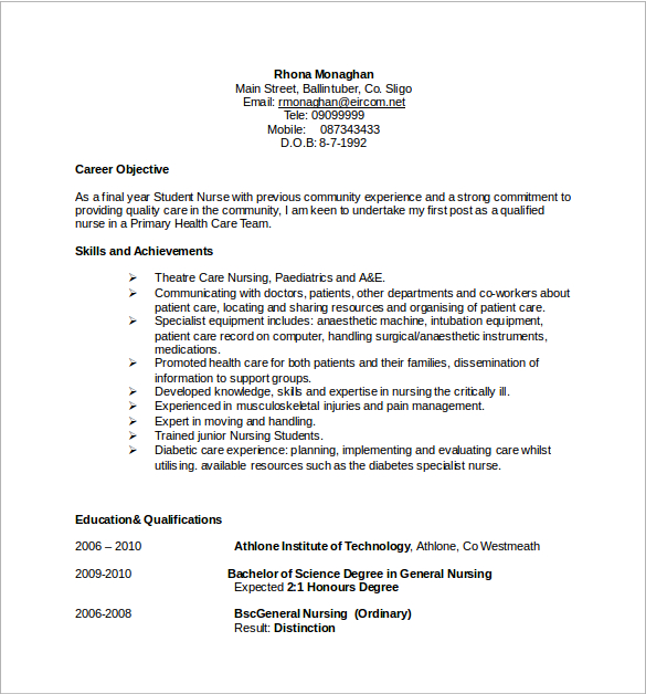 professional nursing cv free word 1