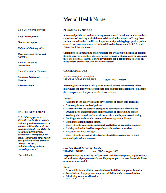 Free 7 Sample Nursing Cv Templates In Pdf Ms Word