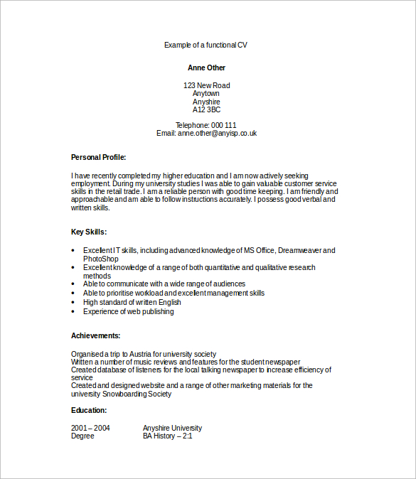 Example of a functional CV Free DOC