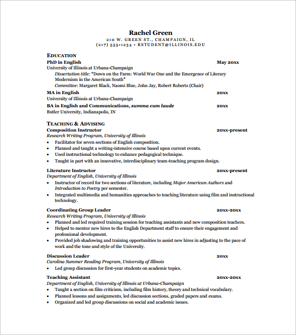 Free 8 Sample Teaching Cv Templates In Pdf Ms Word