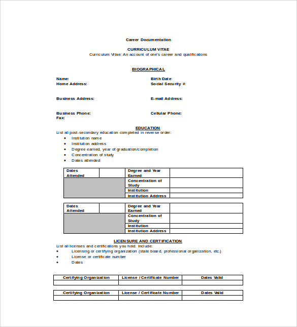 Sample Cv Template 8 Download Free Douments In Pdf Word