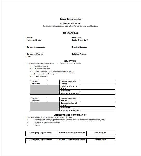 Free 8 Sample Cv Templates In Pdf Ms Word