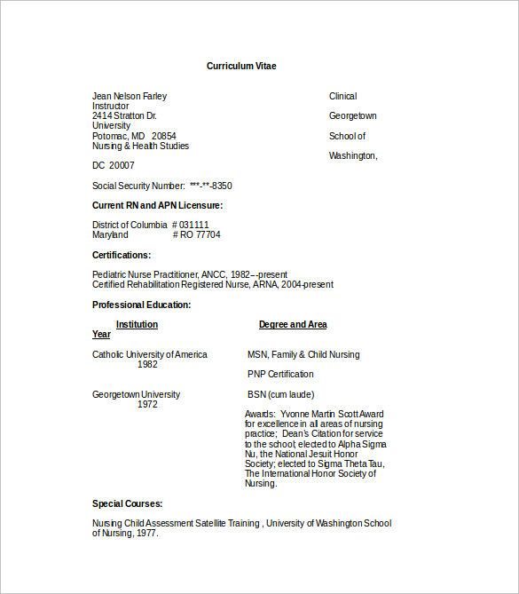 nursing curriculum vitae doc free download