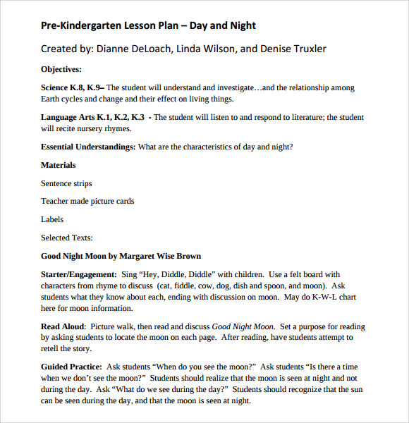 Pre Kindergarten Lesson Plan Template from images.sampletemplates.com