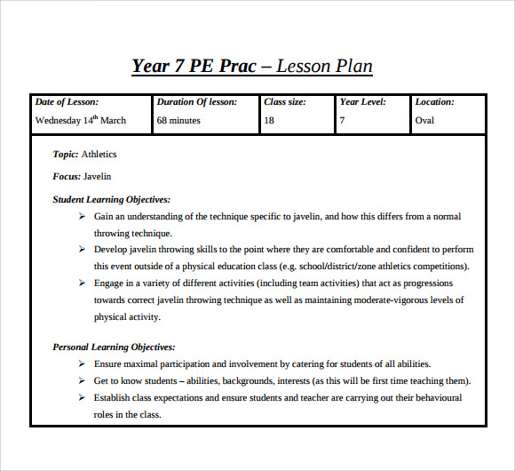 elementary lesson plans for physical education