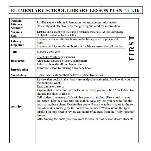 Lesson Plan Format For Elementary