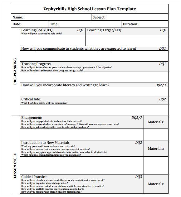 high school lesson plan pdf